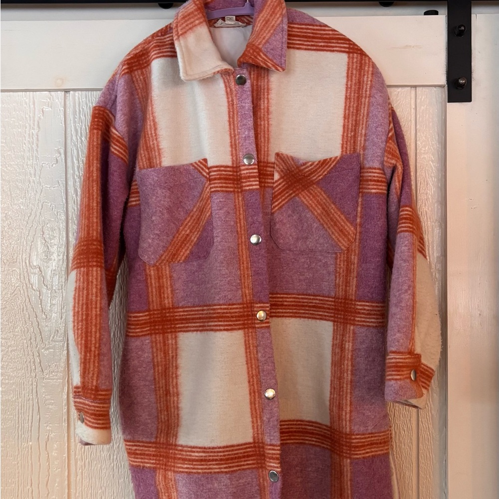 Marled Orange and Purple Plaid Jacket